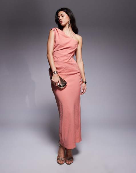ASOS DESIGN one shoulder midi dress with back trim detail in pink - view 1