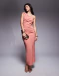 [ASOS DESIGN] ASOS DESIGN one-shoulder midi dress with back trim detail in pink 8 PINK