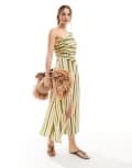 [ASOS DESIGN] ASOS DESIGN one shoulder midi sundress with ruched bodice & full skirt in green stripe-Multi 4 Green Stripe