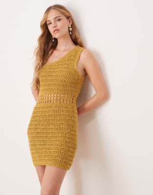 Asos Design One Shoulder Mini Dress In Gold