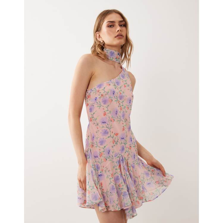asos design one shoulder ruffle a-line mini dress - - Women - Polyester - 2 US Asos green dress