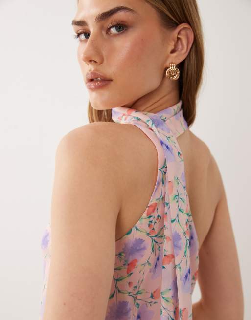 ASOS DESIGN one shoulder mini dress with scarf in multi floral print, 3 of 4