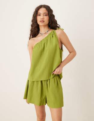 ASOS DESIGN - One-Shoulder-Oberteil in Limettengrün, Kombiteil