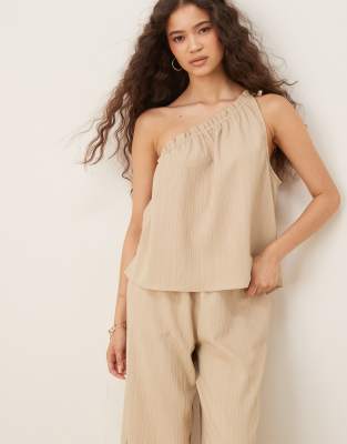 ASOS DESIGN - One-Shoulder-Oberteil in Steinbeige, Kombiteil-Neutral