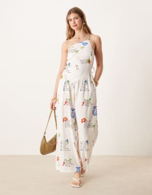 Asos Design One Shoulder Open Back Linen Jumpsuit