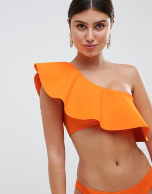 one shoulder orange bikini