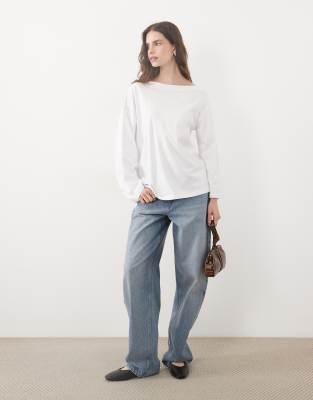 Asos Design One Shoulder Oversized Long Sleeve T-shirt In White