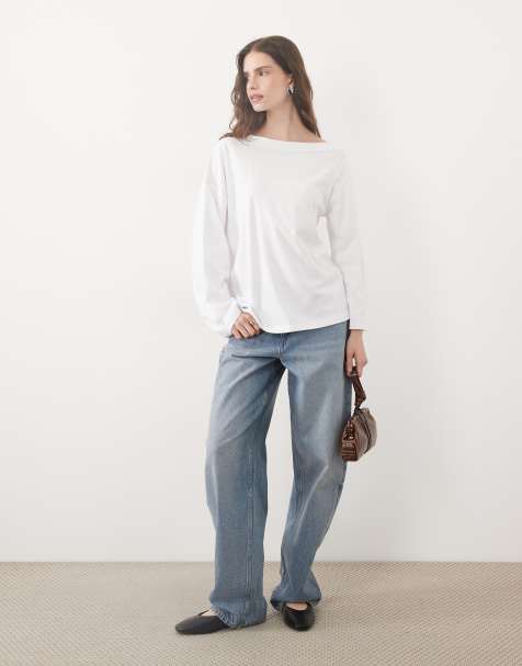 ASOS DESIGN one shoulder oversized long sleeve t-shirt in white - view 1