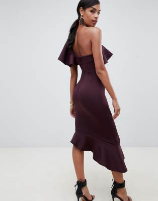 asos design one shoulder pephem midi bodycon dress