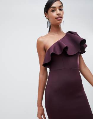 asos design one shoulder pephem midi bodycon dress