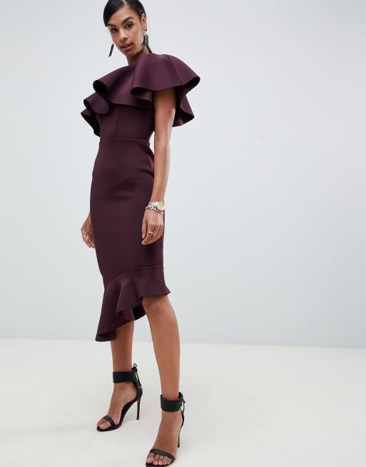 ASOS DESIGN one shoulder pephem midi bodycon dress | ASOS