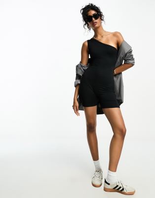 ASOS DESIGN one shoulder playsuit in black - ASOS Price Checker