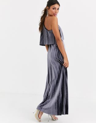 asos design one shoulder pleated crop top maxi dress