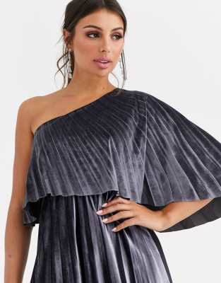 asos design one shoulder pleated crop top maxi dress