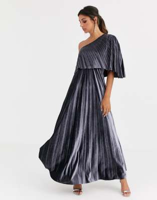 asos design one shoulder pleated crop top maxi dress