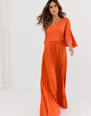 asos orange pleated maxi dress