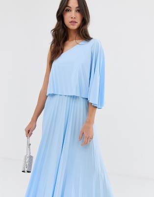 asos design one shoulder pleated crop top maxi dress