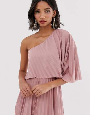 asos design one shoulder pleated crop top maxi dress