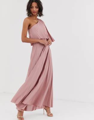 asos design one shoulder pleated crop top maxi dress