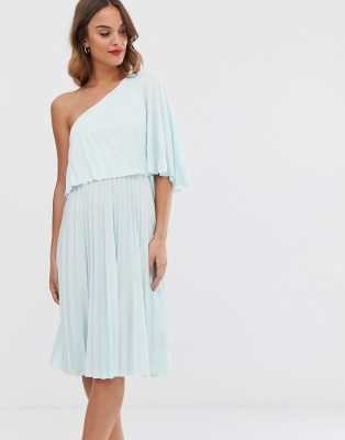 one shoulder pleated midi dress