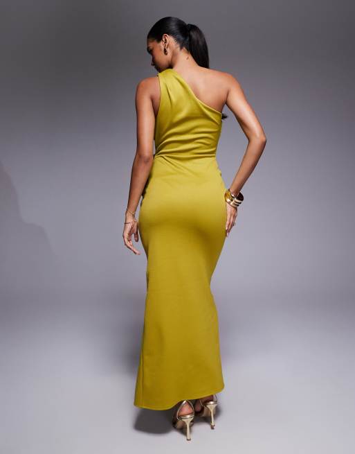 asos one shoulder pleated dress ASOS DESIGN one shoulder pleat detail bodycon maxi dress in black