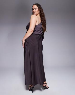 Asos Curve Asos Design One Shoulder Pleated Maxi Dress In Brown