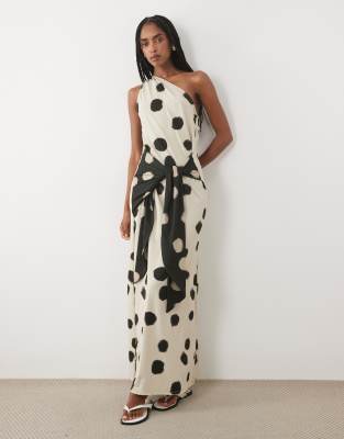 Asos Design One Shoulder Polka Dot Maxi Dress In Multi
