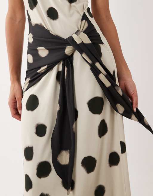 ASOS DESIGN one shoulder polka dot maxi dress in beige, 4 of 4