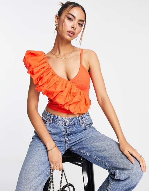 One shoulder best sale poplin top