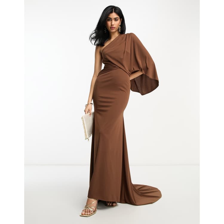 ASOS DESIGN one shoulder premium draped maxi dress with train