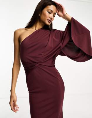 asos purple one shoulder dress ASOS DESIGN one shoulder midi dress with tie detail in purple