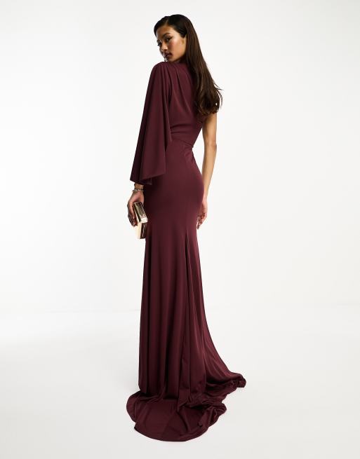 ASOS DESIGN one shoulder premium draped maxi dress with train detail in deep purple ASOS