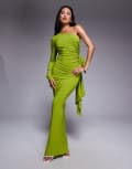 [ASOS DESIGN] ASOS DESIGN one shoulder ruched maxi dress with bow back in lime-Green 10 Lime