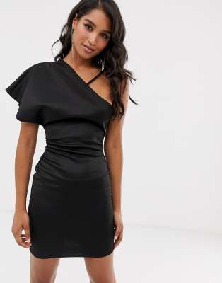 one shoulder mini black dress