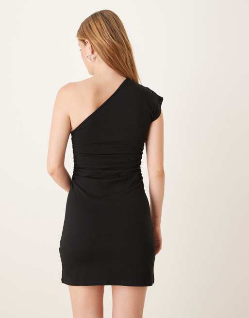 ASOS DESIGN one shoulder ruched side mini dress in black