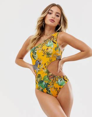 one shoulder ruched swimsuit