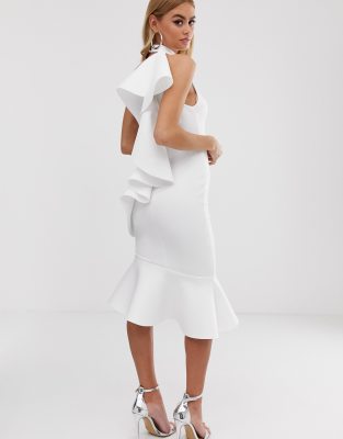 ruffle one shoulder midi dress