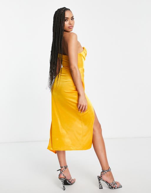 Yellow Mustard Corset Dress with Side Slit