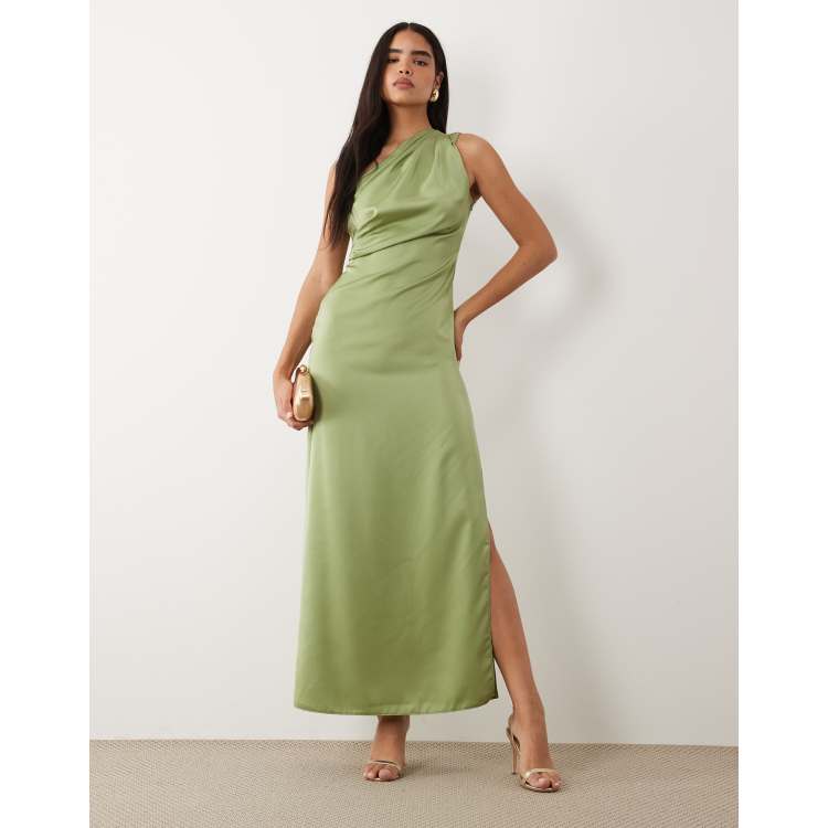 asos pleated dress with one shoulder Ever New one shoulder pleated maxi dress in blue
