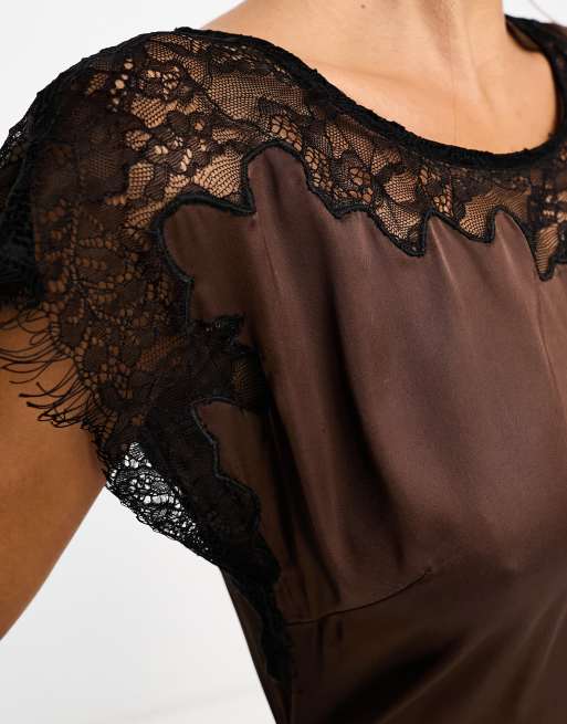 Satin Contrast Lace Strappy Nightie