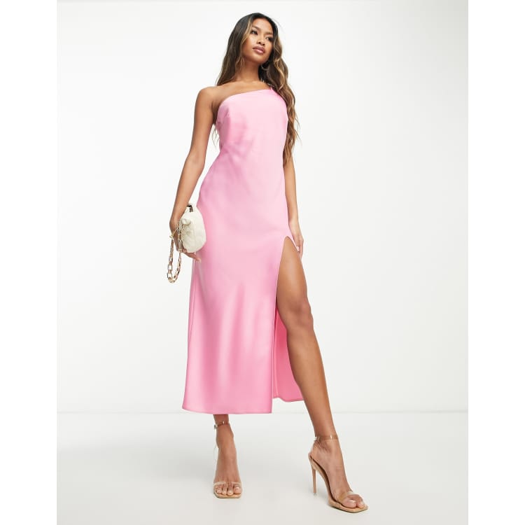 Pink satin clearance one shoulder dress