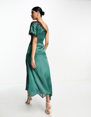 Dark green shop satin midi dress