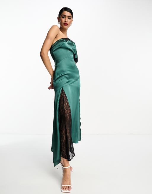 Dark green store satin midi dress