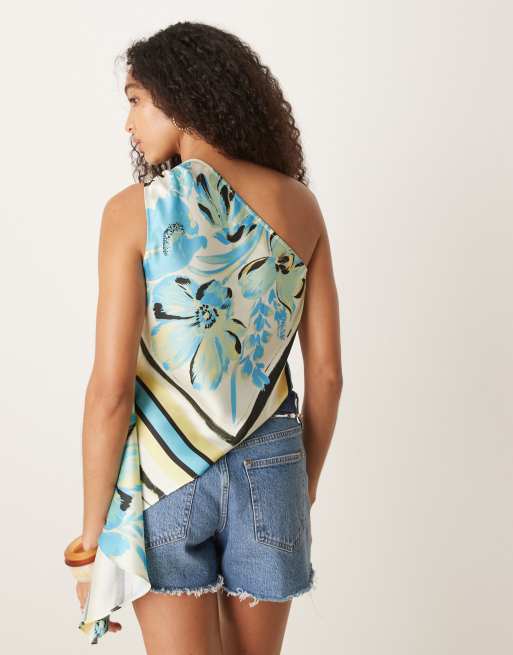 ASOS DESIGN one shoulder satin top in bandana print, 4 of 4