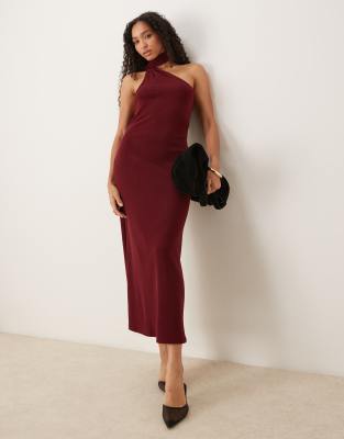 Asos Design One-shoulder Scarf Neck Midi Dress In Red