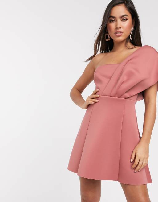 ASOS DESIGN one shoulder scuba aline mini dress in rose