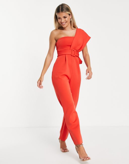 Do & Be Girl on Fire Belted Jumpsuit Medium / Red