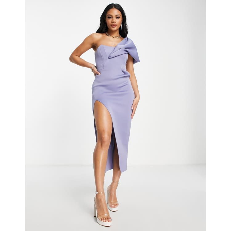 ASOS DESIGN one shoulder seamed bust midi dress with high leg split in baby  blue