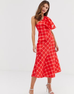 red check midi dress