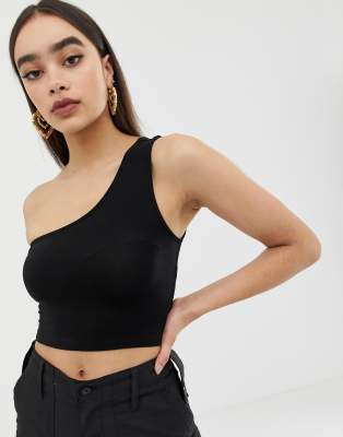 Black one sleeve cheap crop top